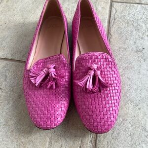 J. Crew Pink Woven Leather Flats with Tassels Sz 10